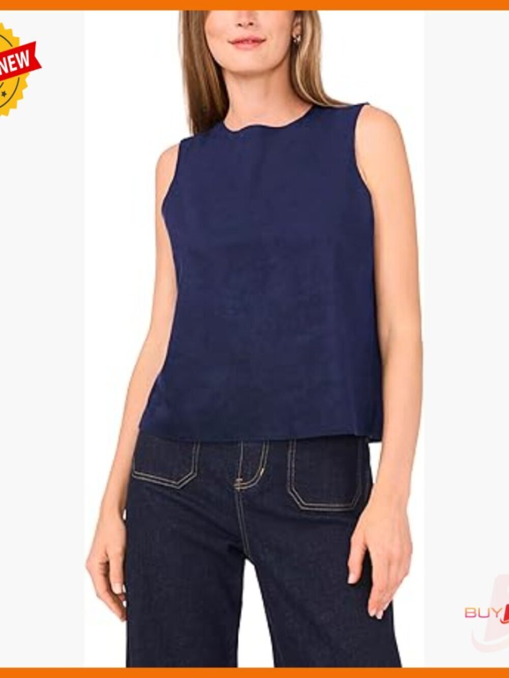 Faux Suede Sleeveless Crew Neck Blouse, Regular Fit, Lightweight